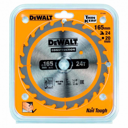 Диск пильный по дереву DeWalt CONSTRUCT DT1949 165х20мм 24T