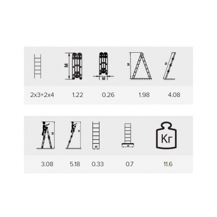 Лестница-трансформер алюминиевая Алюмет 2x3+2x4 ступеней (4034)