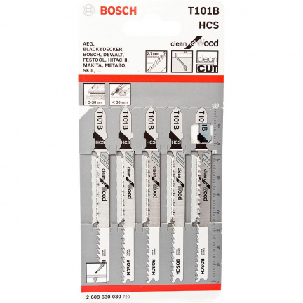 Набор пилок для лобзика по дереву Bosch T101B 100мм 5шт (030)