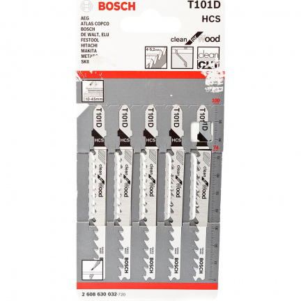 Набор пилок для лобзика по дереву Bosch T101D 100мм 5шт (032)