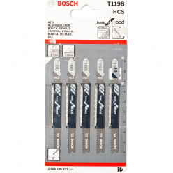 Набор пилок для лобзика по дереву Bosch T119B 92мм 5шт (037)