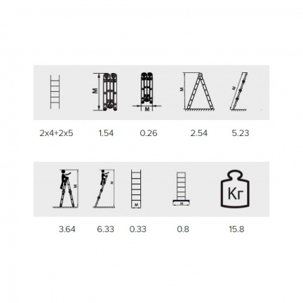 Лестница-трансформер алюминиевая Алюмет 2x4+2x5 ступеней (445)